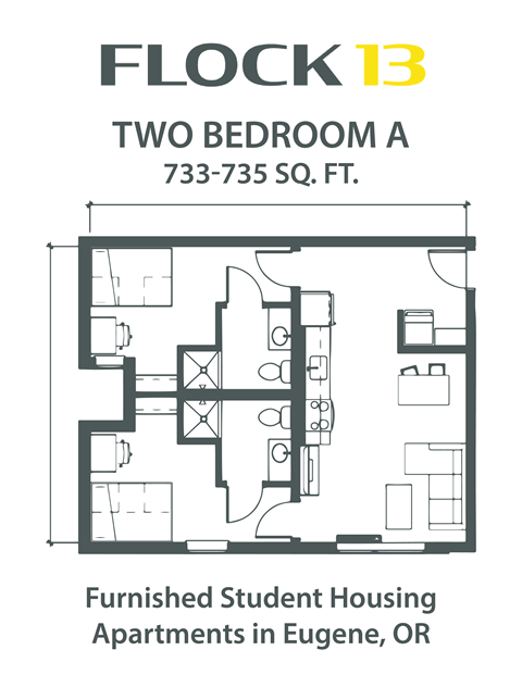 a floor plan with two bedrooms and a bathroom